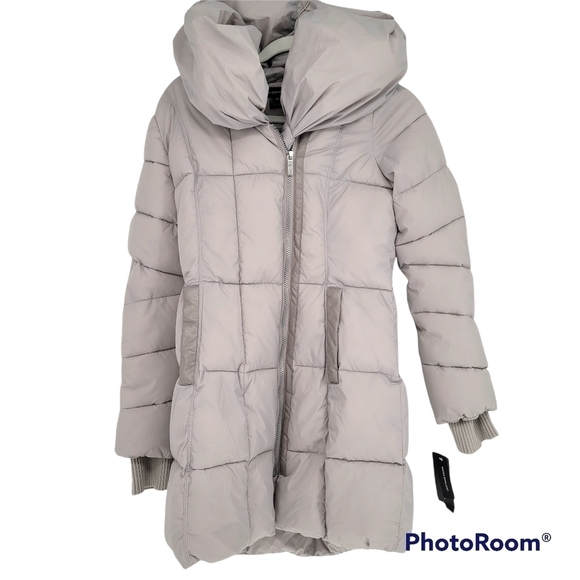 Nwt french connection light grey puffer quilted hoodie winter coat size XSmall - Picture 1 of 8